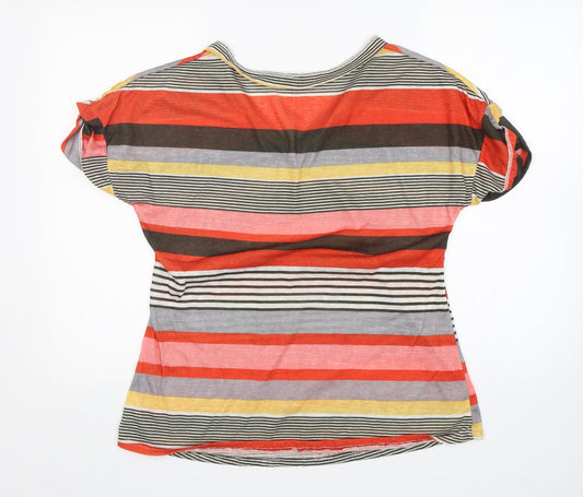 Preworn Womens Multicoloured Striped Basic T-Shirt Size XL V-Neck