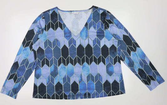 Preworn Womens Blue Argyle/Diamond Polyester Pullover Sweatshirt Size XL Pullover