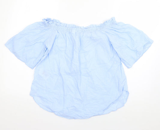 H&M Womens Blue Cotton Basic Blouse Size 8 Off the Shoulder