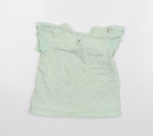 Matalan Girls Green Cotton Basic T-Shirt Size 3-6 Months Round Neck Pullover