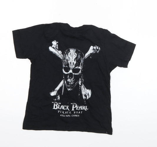 Gildan Girls Black Cotton Basic T-Shirt Size XS Round Neck Pullover - Black Pearl Pirate Boat
