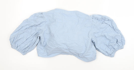 Nasty Gal Womens Blue Cotton Basic Blouse Size 4 V-Neck