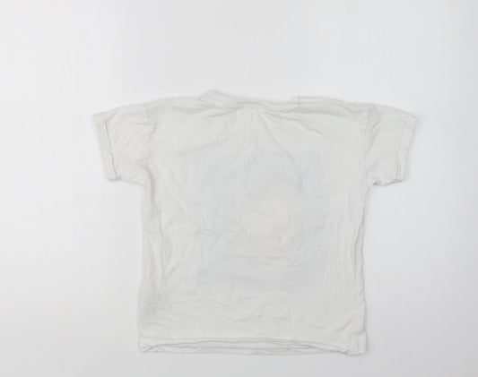 M&S Girls White Cotton Basic Polo Size 8-9 Years Crew Neck