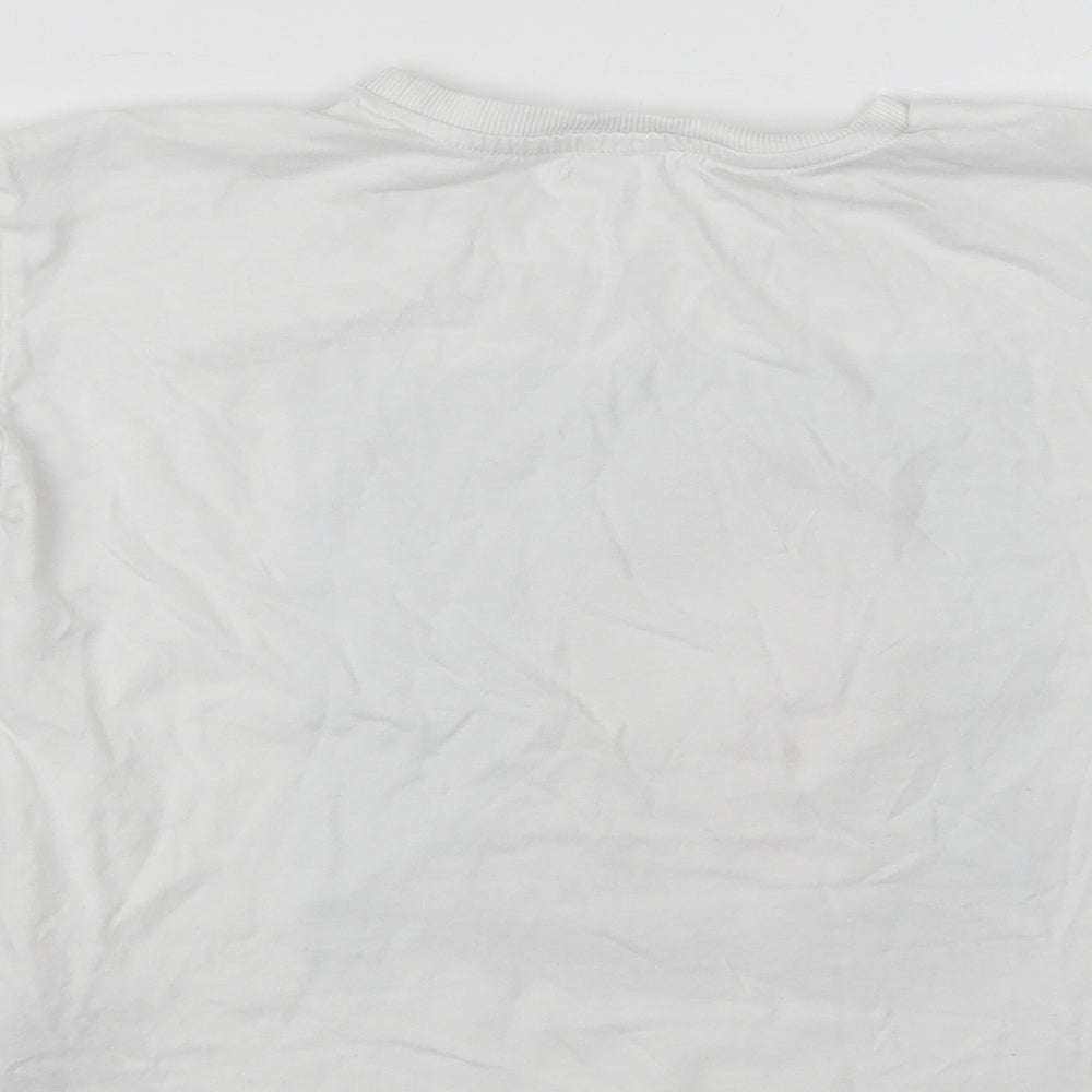 M&S Girls White Cotton Basic Polo Size 8-9 Years Crew Neck
