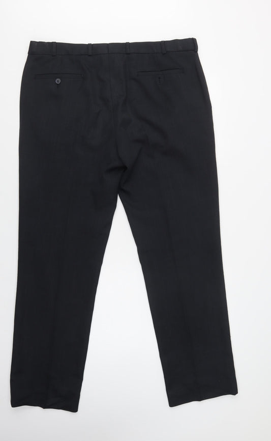 EWM Mens Black Polyester Dress Pants Trousers Size 38 L31 in Regular Button
