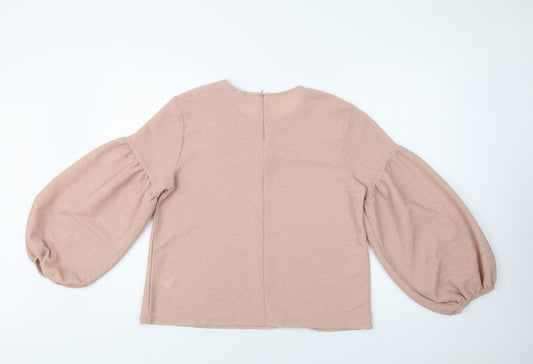 H&M Womens Beige Polyester Basic Blouse Size L Crew Neck