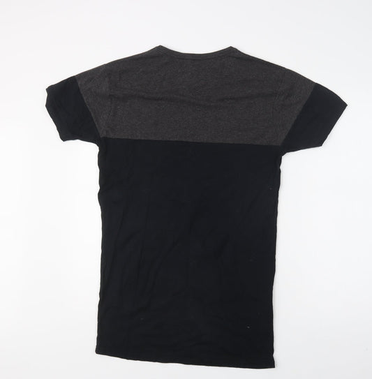 Aces Couture Mens Black Colourblock Cotton T-Shirt Size M Crew Neck