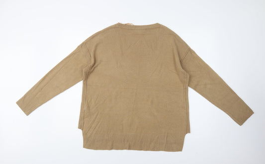 New Look Womens Beige Crew Neck Acrylic Pullover Jumper Size M