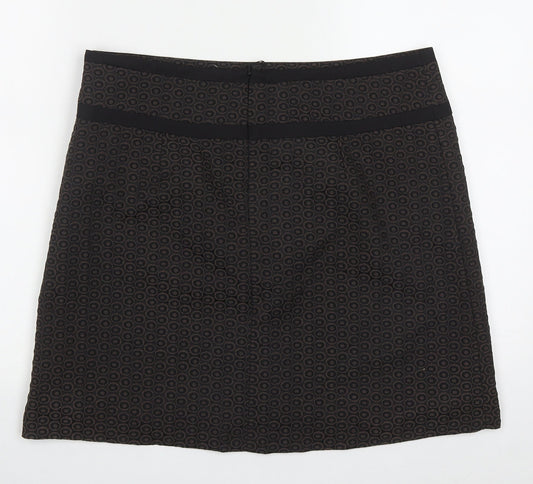 Marks and Spencer Womens Brown Geometric Polyester A-Line Skirt Size 12 Zip