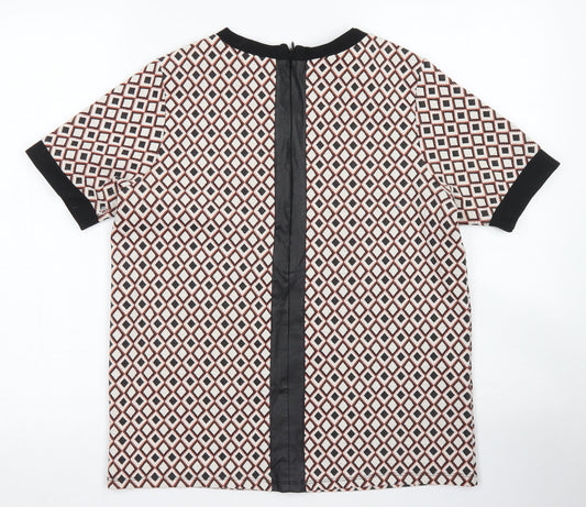 River Island Womens Ivory Argyle/Diamond Polyester Basic Blouse Size 10 Crew Neck