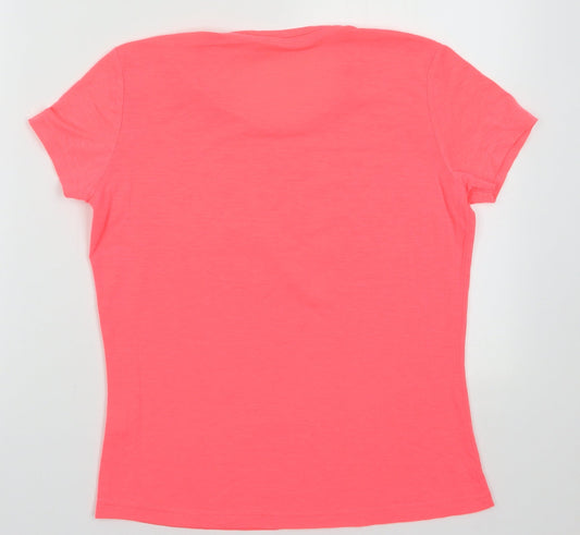 Preworn Womens Pink Polyester Basic T-Shirt Size S Crew Neck - heart print