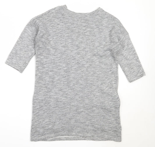 New Look Womens Grey Round Neck Cotton Tunic Jumper Size 8
