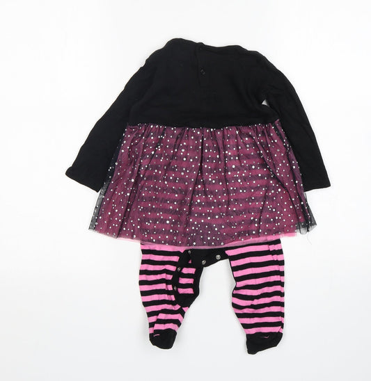 Hallowscream Girls Multicoloured Striped Cotton Babygrow One-Piece Size 12-18 Months - Cat Print
