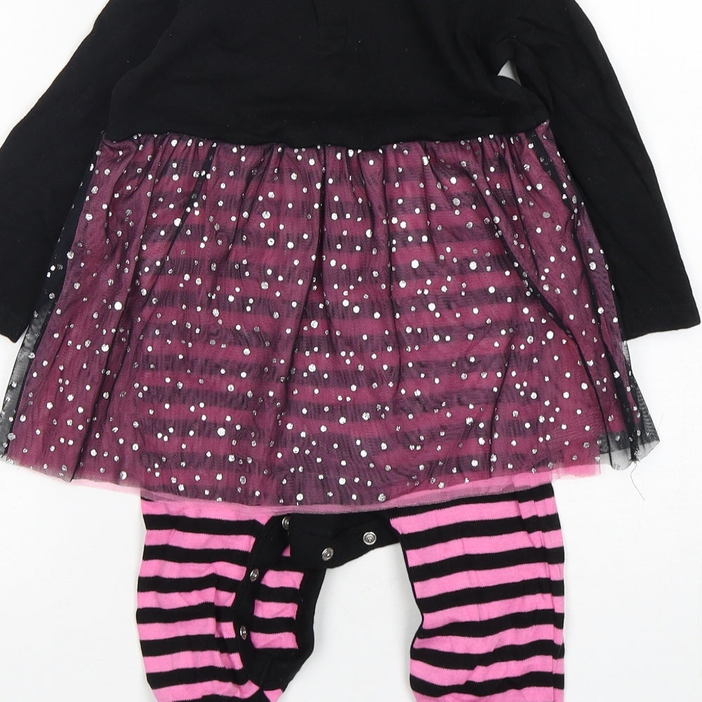 Hallowscream Girls Multicoloured Striped Cotton Babygrow One-Piece Size 12-18 Months - Cat Print