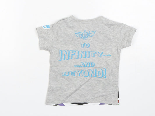 George Boys Grey Cotton Basic T-Shirt Size 6-9 Months Round Neck - Buzz Lightyear