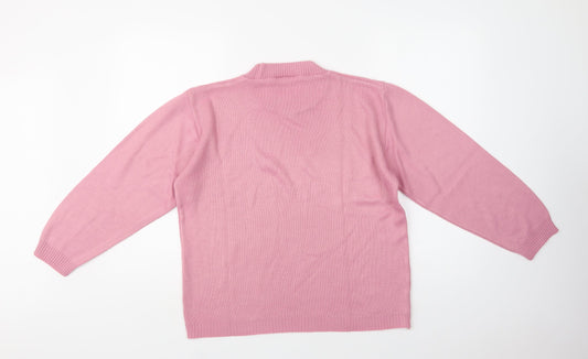 In Stitches Womens Pink Crew Neck Acrylic Pullover Jumper Size L