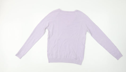 Preworn Womens Purple V-Neck Cotton Pullover Jumper Size L