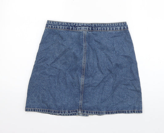Denim & Co. Womens Blue Cotton A-Line Skirt Size 10 Button - Distressed
