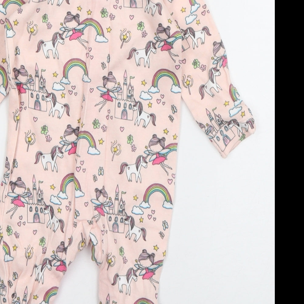 George Girls Pink Geometric Cotton Babygrow One-Piece Size 0-3 Months Snap - Fairy Castle Print
