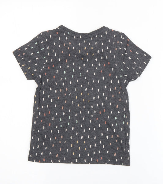 Hullabaloo Girls Grey Polka Dot Cotton Basic T-Shirt Size 4-5 Years Round Neck Pullover