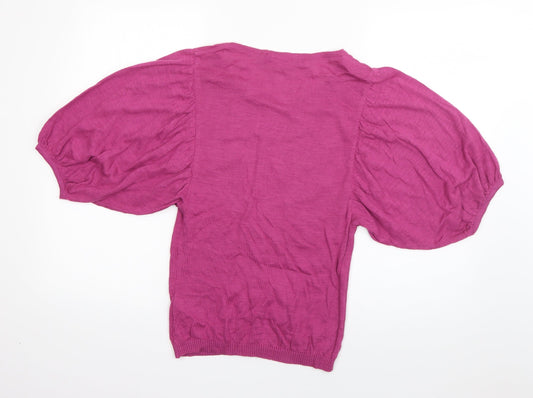 Great Plains Womens Pink Scoop Neck Cotton Cardigan Jumper Size S