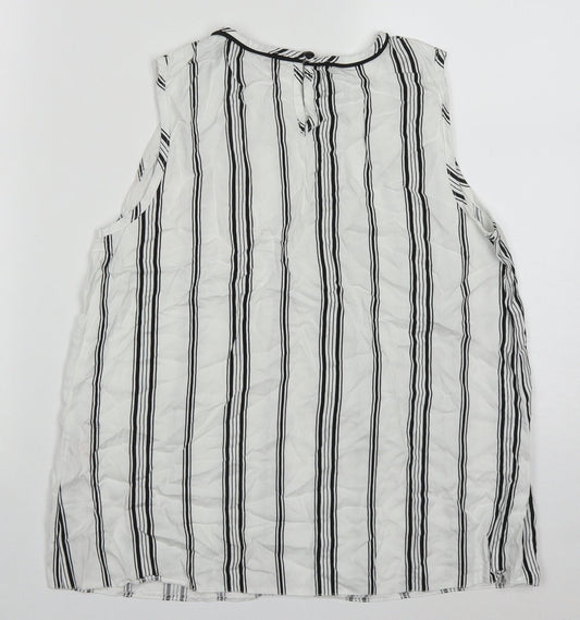 Dorothy Perkins Womens White Striped Viscose Basic Tank Size 12 Round Neck