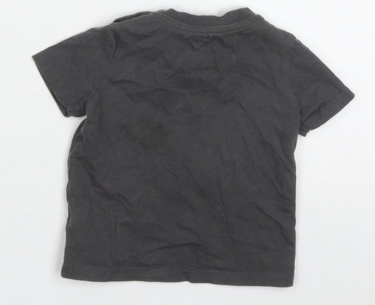F&F Boys Grey Cotton Basic T-Shirt Size 9-12 Months Crew Neck Pullover - Tigers Be Strong Brave