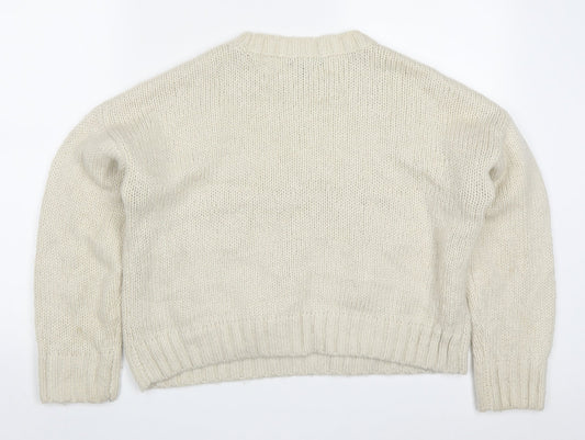 New Look Womens Beige Round Neck Acrylic Pullover Jumper Size M