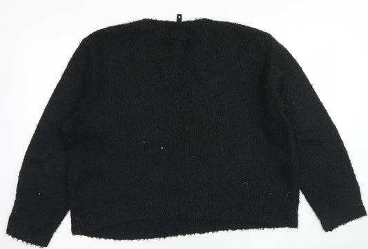 Divided Womens Black Crew Neck Polyester Pullover Jumper Size S