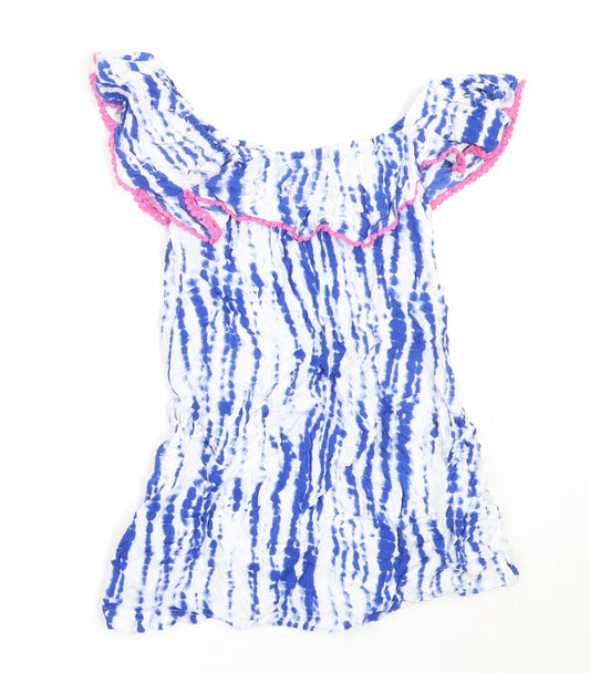 Candy Couture Girls Blue Viscose Shift Size 13 Years Off the Shoulder