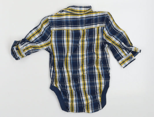 Mothercare Boys Black Check Cotton Basic Polo Size 0-3 Months Collared Button