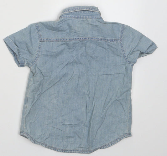 George Boys Blue Cotton Basic Button-Up Size 12-18 Months Collared Button