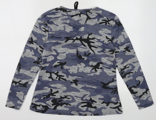Blossom Womens Blue Camouflage Polyester Pullover Sweatshirt Size M Pullover