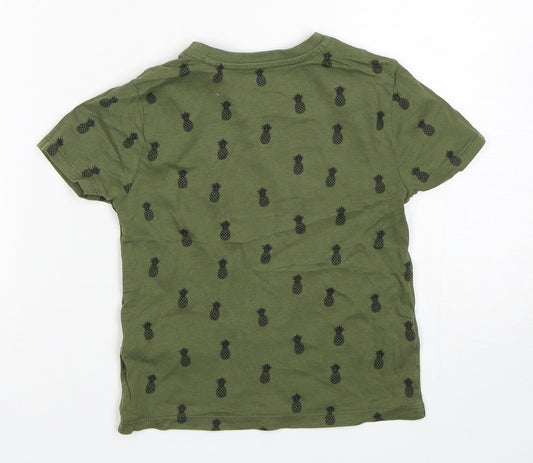 primarks Girls Green Geometric Cotton Basic T-Shirt Size 2-3 Years Crew Neck Pullover - be kind be cool