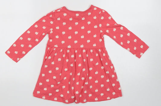 George Girls Pink Polka Dot Cotton A-Line Size 2 Years Crew Neck Pullover - Apple Print