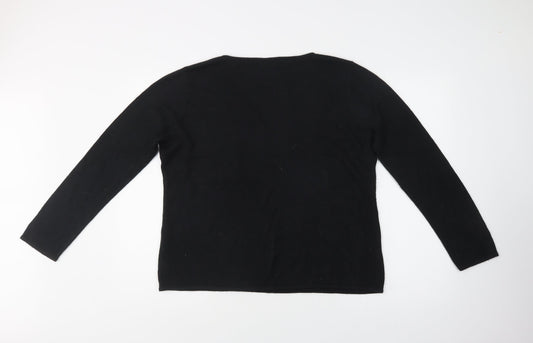 Bm Collection Womens Black V-Neck Acrylic Pullover Jumper Size L