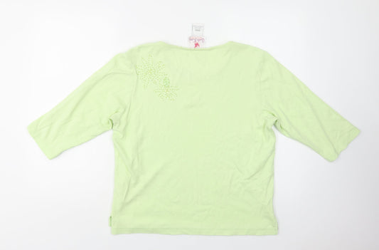 Quacker Factory Womens Green Cotton Basic Blouse Size M Crew Neck