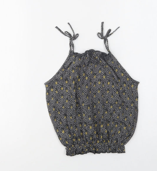 NEXT Girls Black Polka Dot Cotton Basic Blouse Size 4 Years Square Neck - Pineapple Print