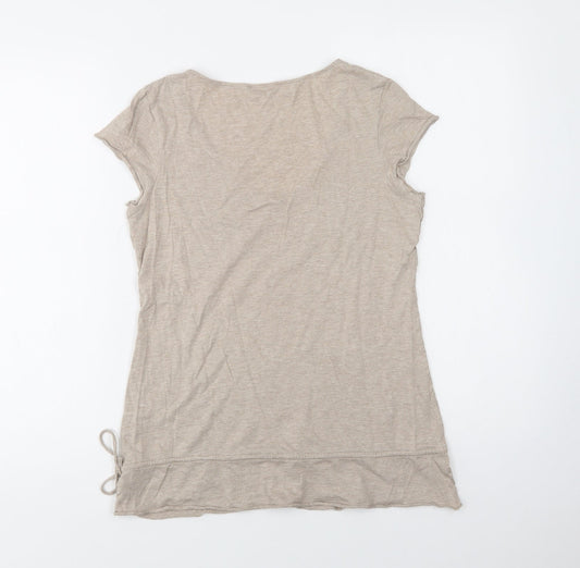 M&S Womens Beige Cotton Basic Blouse Size 10 V-Neck