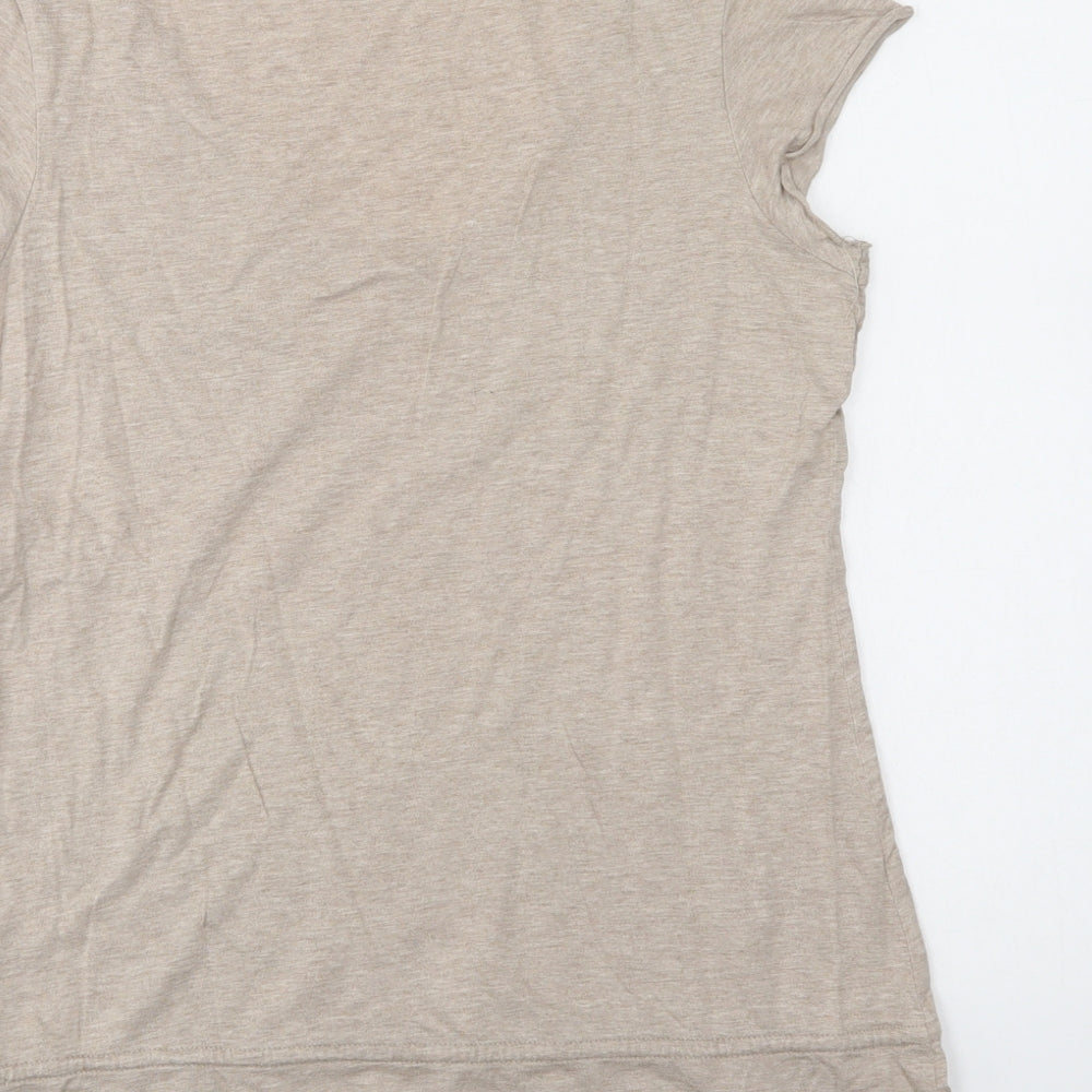 M&S Womens Beige Cotton Basic Blouse Size 10 V-Neck