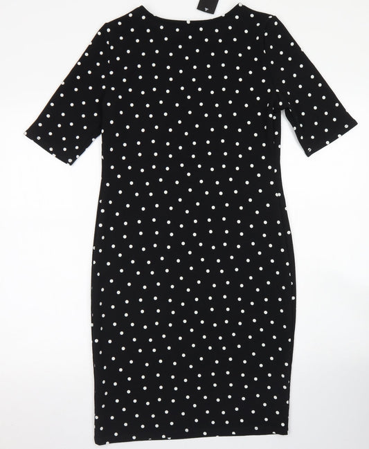 Forever Womens Black Polka Dot Polyester Pencil Dress Size M Crew Neck