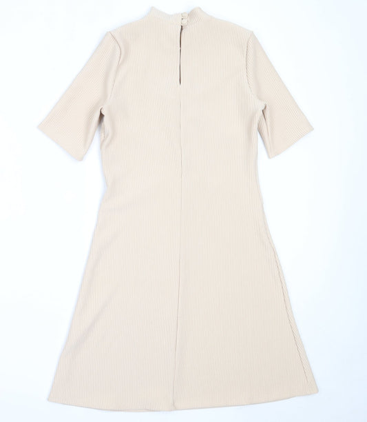 Miss Selfridge Womens Beige Polyester Fit & Flare Size 8 High Neck