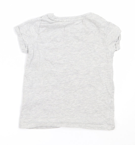 NEXT Girls Grey Cotton Basic T-Shirt Size 4 Years Round Neck
