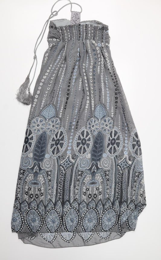 CDG Fashion Womens Grey Geometric Polyester Maxi Size S Off the Shoulder