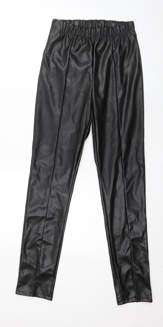Eight Paris Womens Black Polyester Capri Leggings Size S L28 in - Faux leather Split front
