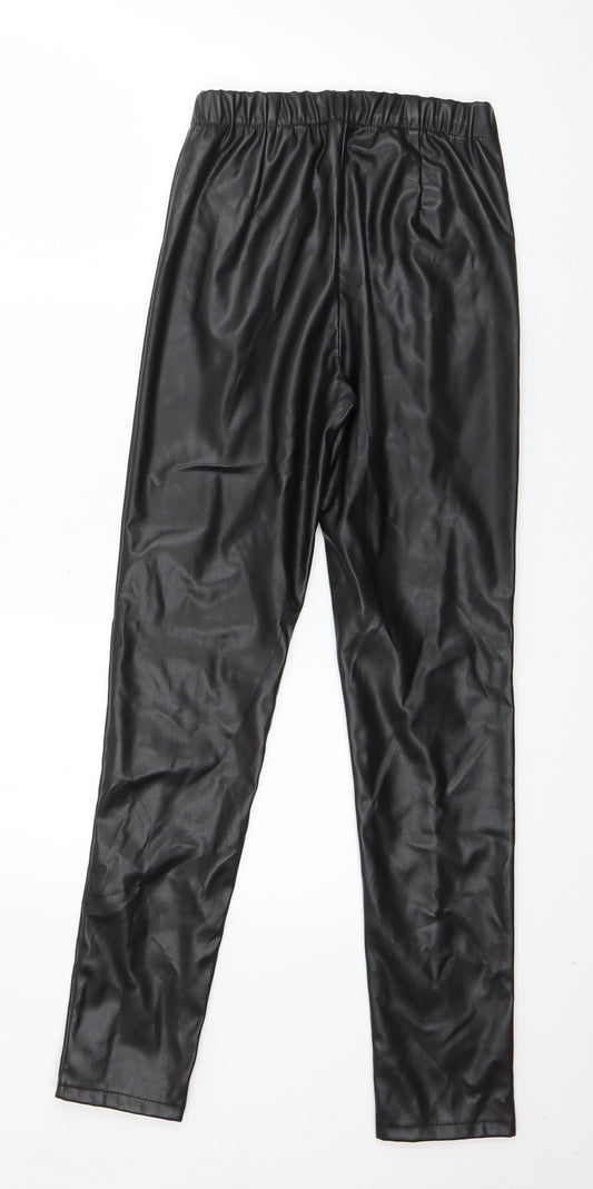 Eight Paris Womens Black Polyester Capri Leggings Size S L28 in - Faux leather Split front