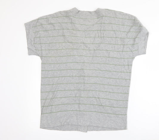 Aphorism Womens Grey V-Neck Striped Cotton Cardigan Jumper Size 14