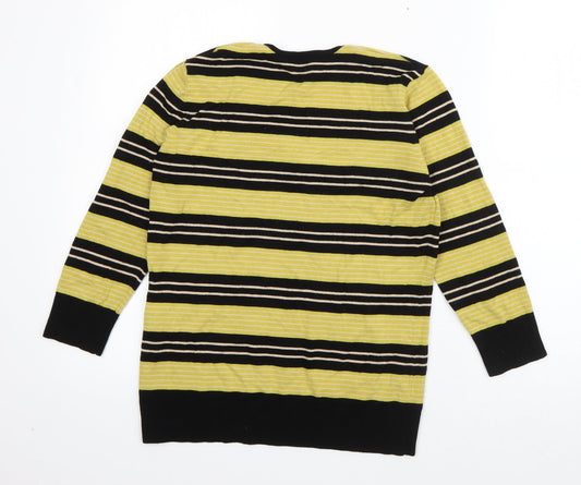 Planet Womens Green Striped Viscose Basic T-Shirt Size S V-Neck