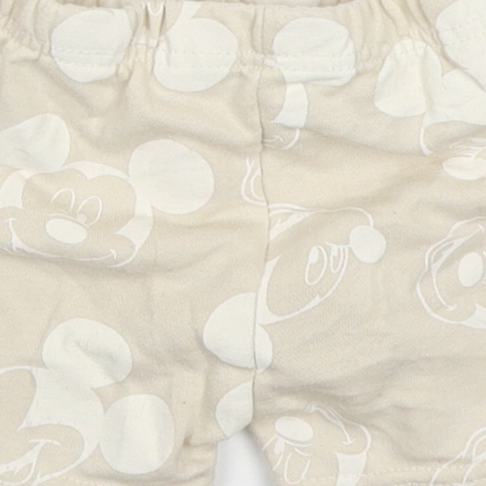 Primark Baby Beige Cotton Sweatpants Trousers Size 9-12 Months Drawstring - Mickey Mouse Sweat Shorts