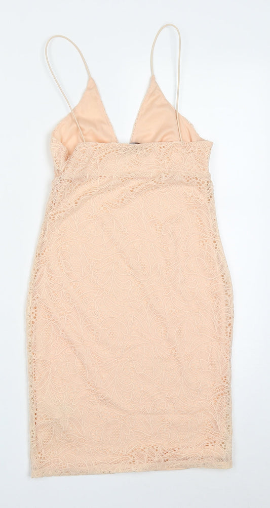 New Look Womens Pink Polyester Bodycon Size 6 V-Neck Pullover